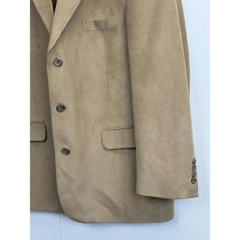 Stafford‎ Sport Coat Blazer Mens 44R Beige 3 Button Faux Suede Twill Suit Jacket